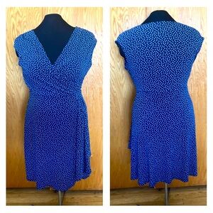 Retro wrap style midi dress Charter Club Navy with white geometric dot design L